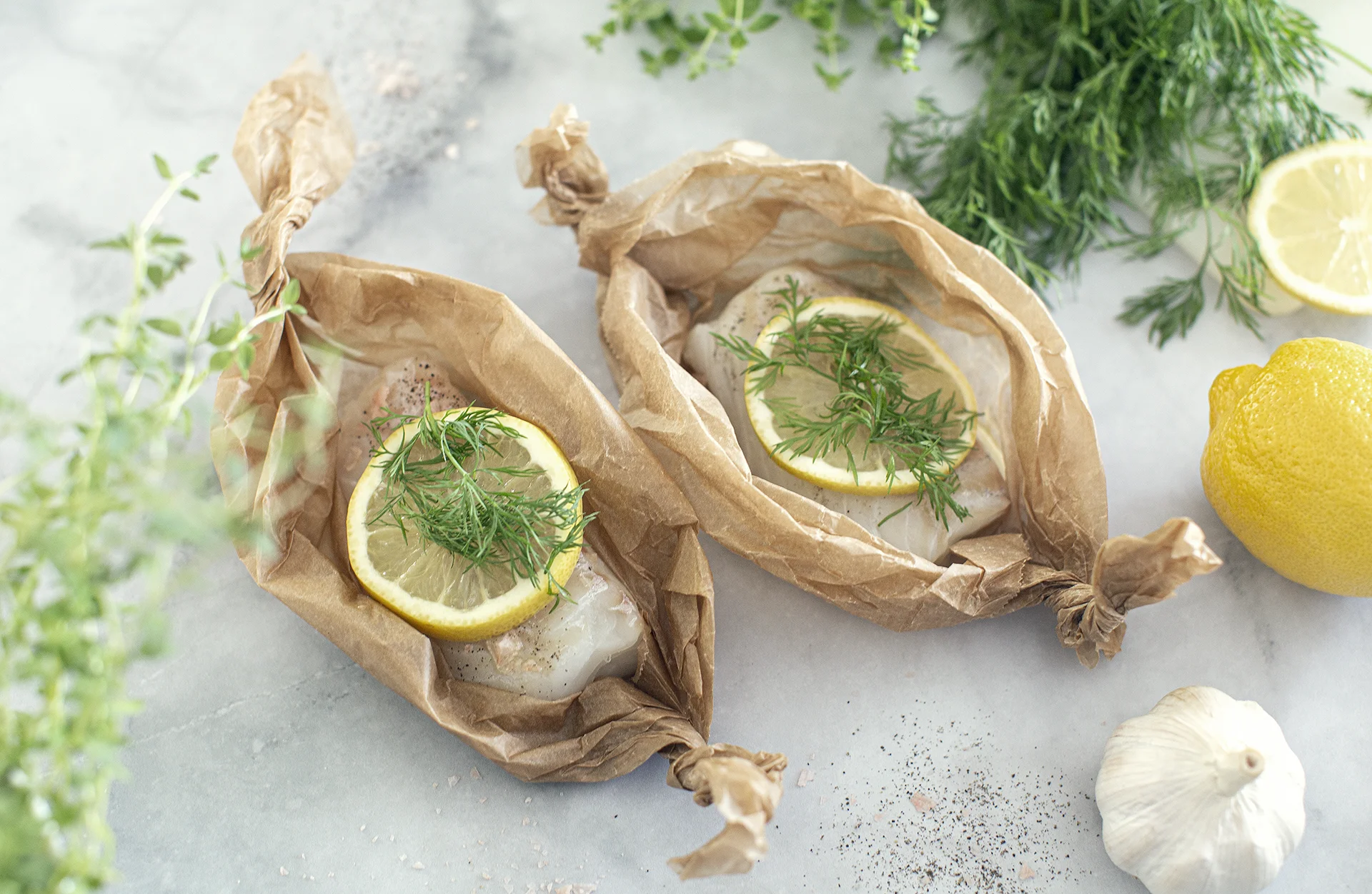 Torsk paket med citron och dill