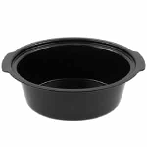 Svart plastskål med handtag, perfekt för matlagning och servering.