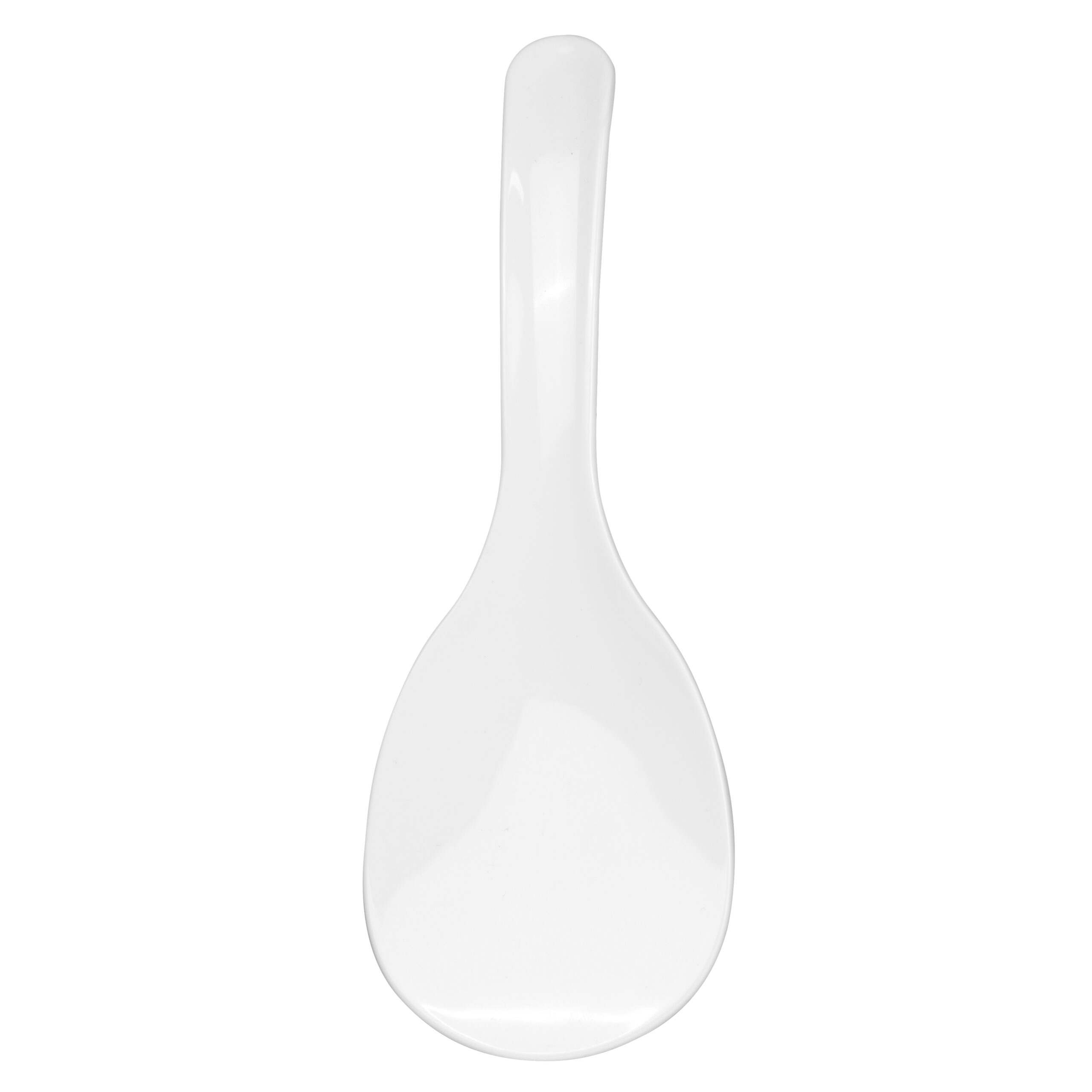 Vit ris-slev av plast på vit bakgrund.